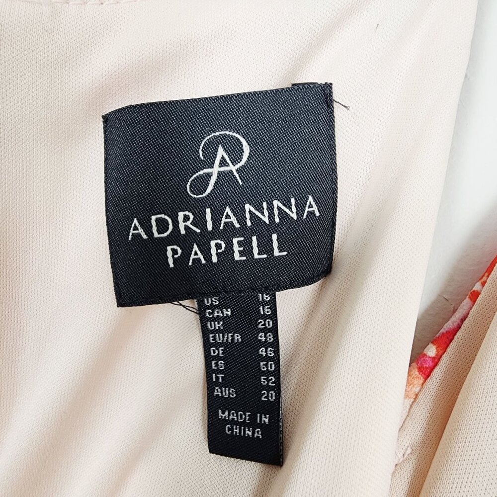 Adrianna Papell Floral Border Short Dress Size 16 Champagne Multi With Tags - Picture 3 of 11